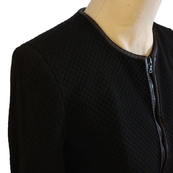 Alice + Olivia Jacket Sz SP Black LAMB LEATHER TRIM Puff Quilted Blazer Regency - Picture 7 of 16